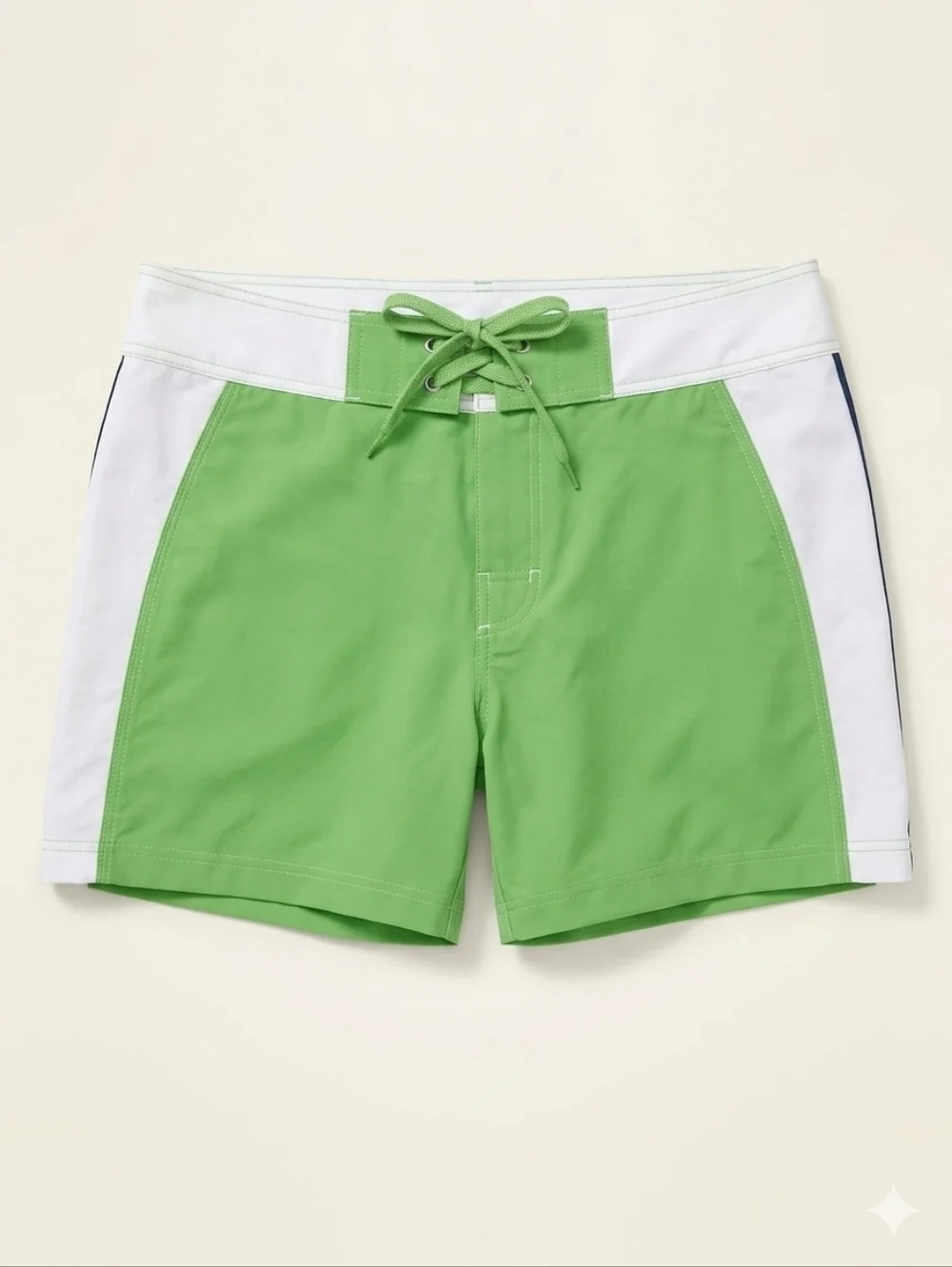 Ing Green and White Panel Swim Shorts with Lace Waist 13. Unisex